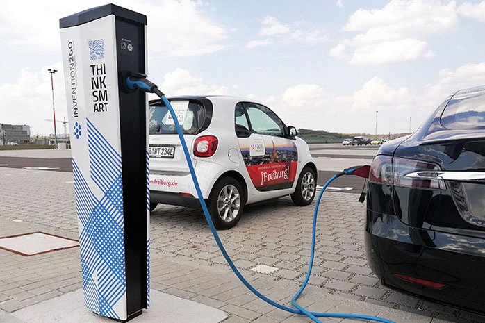 Charging station for electric vehicles at the Freiburg Messe
